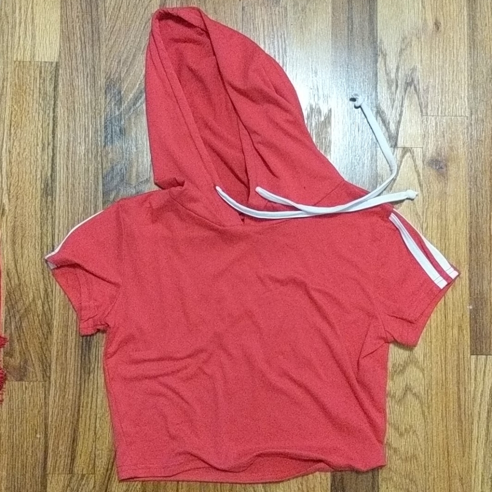 Red hooded crop top